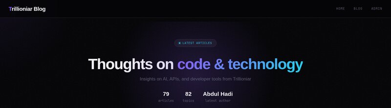 The Trillionir blog homepage, with article counts and latest posts